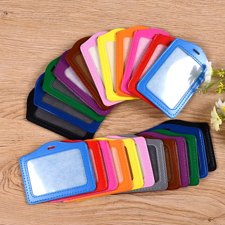 

High Quality PU Genuine Leather ID Card Name Badge Holder, Customized color