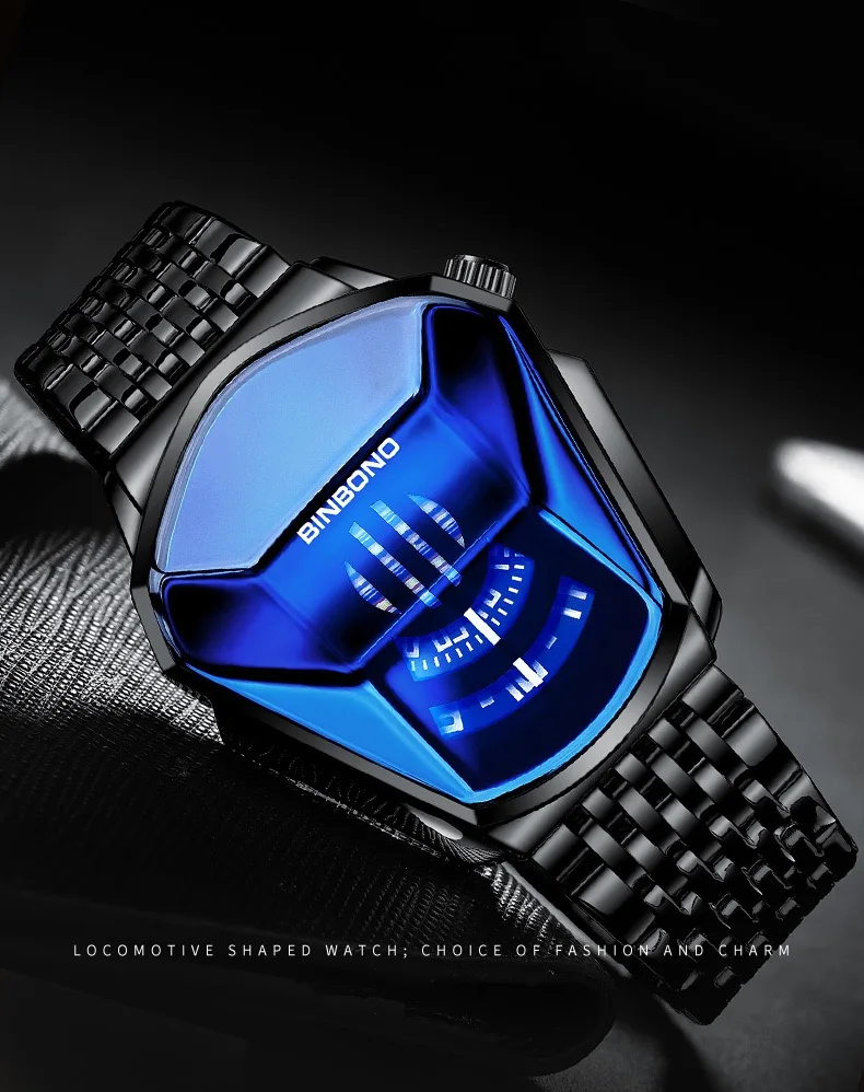 

Top brand Luxury Fashion personality men's watch trend large dial Stainless Steel band watch men's Waterproof wristwatch, As picture