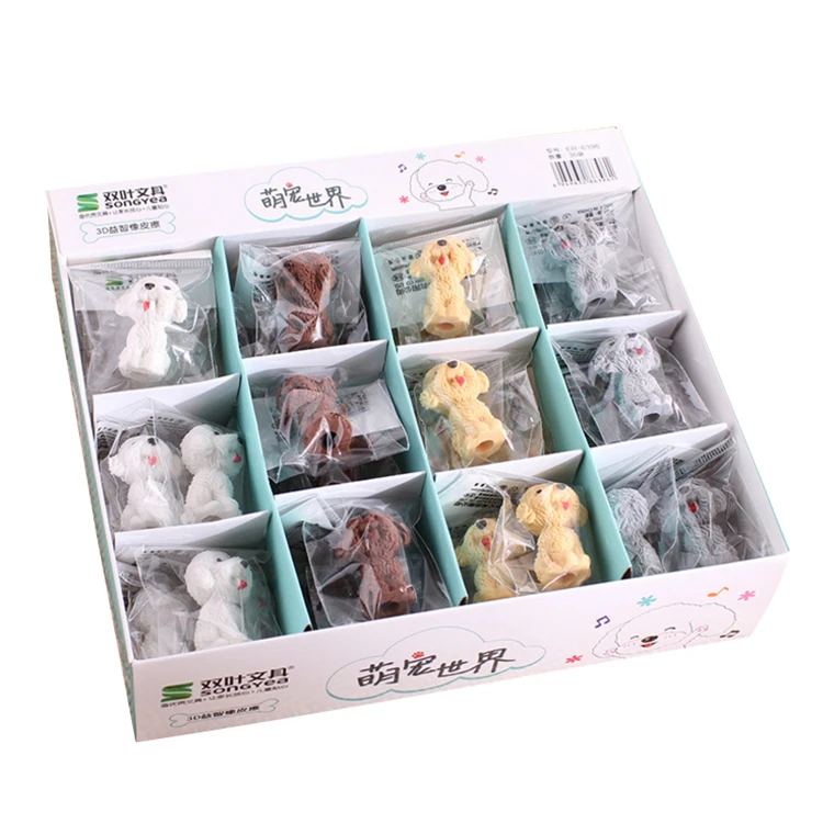

Lovely Cartoon Dog Animal Mini 3D Eraser rubber erasers For Kids children Stationery Student Gifts 4 colors for choose