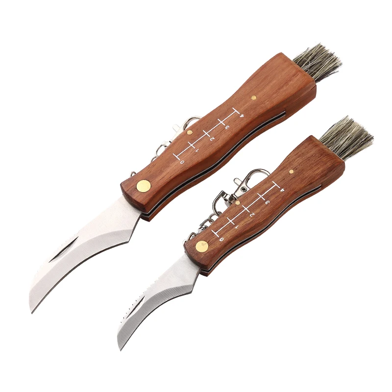 

Other sports & entertainment products wood handle outdoor camping folding keychain hunting hunter mushroom knife with brush