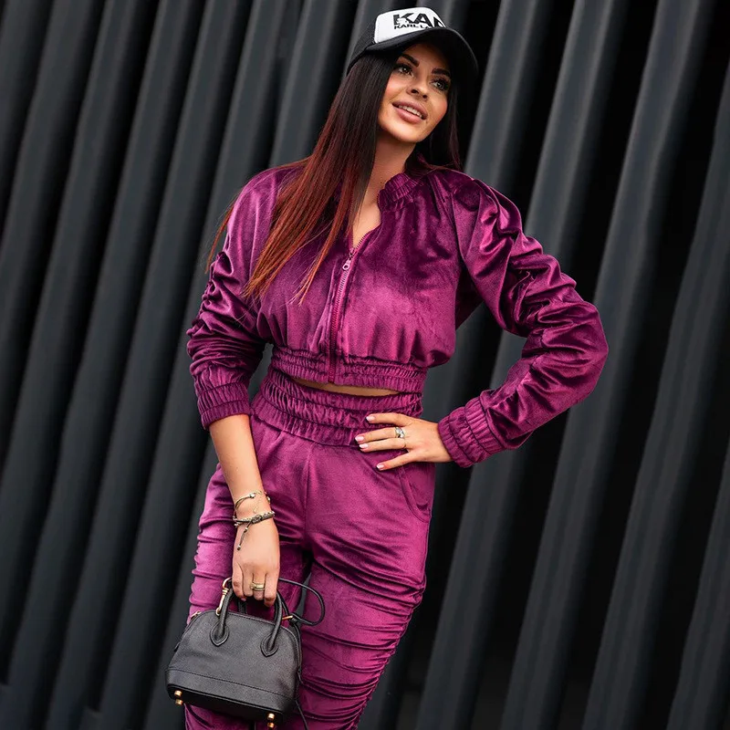 

Pleated Suede Suit Female Autumn Thick Temperament Thin Elegant Suit, Different colors and support to customized