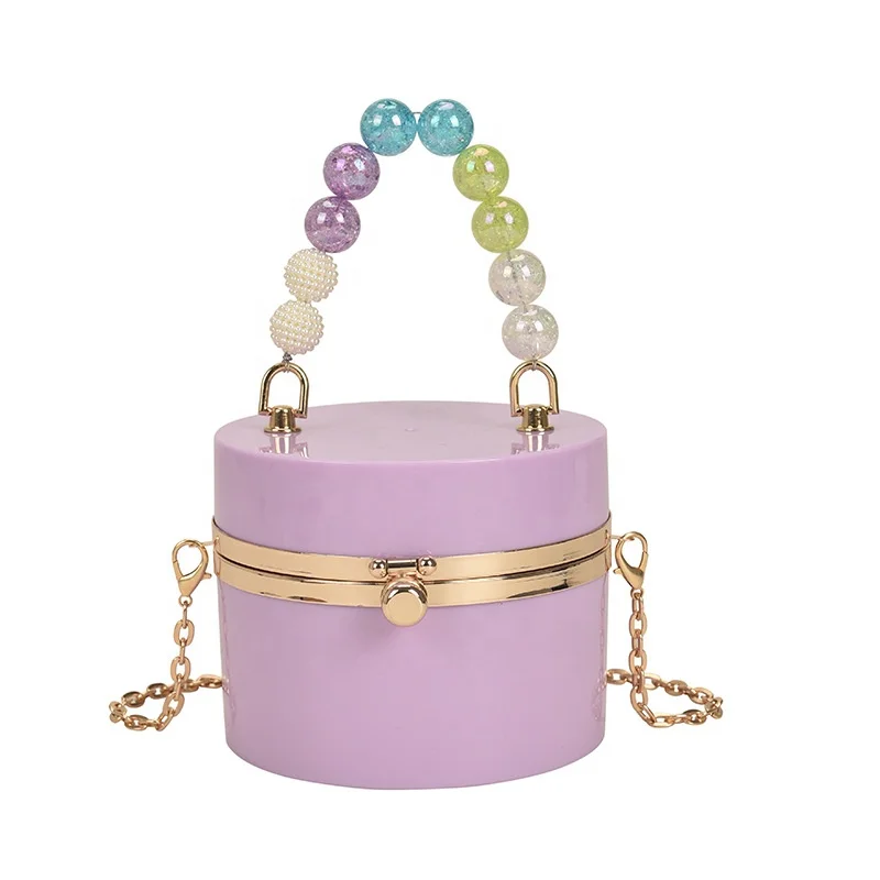 

Fashion Candy Acrylich Cute Bags Girl Cheap Round Pearl Top Handle Mini Hand Bag Crossbody Purses for Women