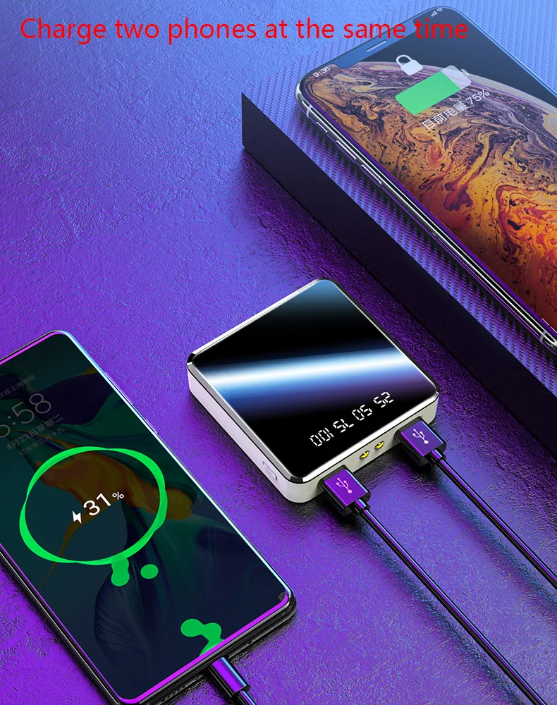 New Full Mirror Power Banks Digital Display 10000mah Mobile Phone Charger - ANKUX.COM