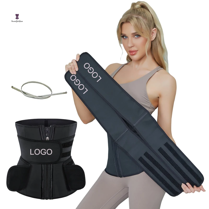 

7 Steel bones latex waist tummy shaper belt waist trainer detachable double straps cincher corset fitness sweat bands girdle