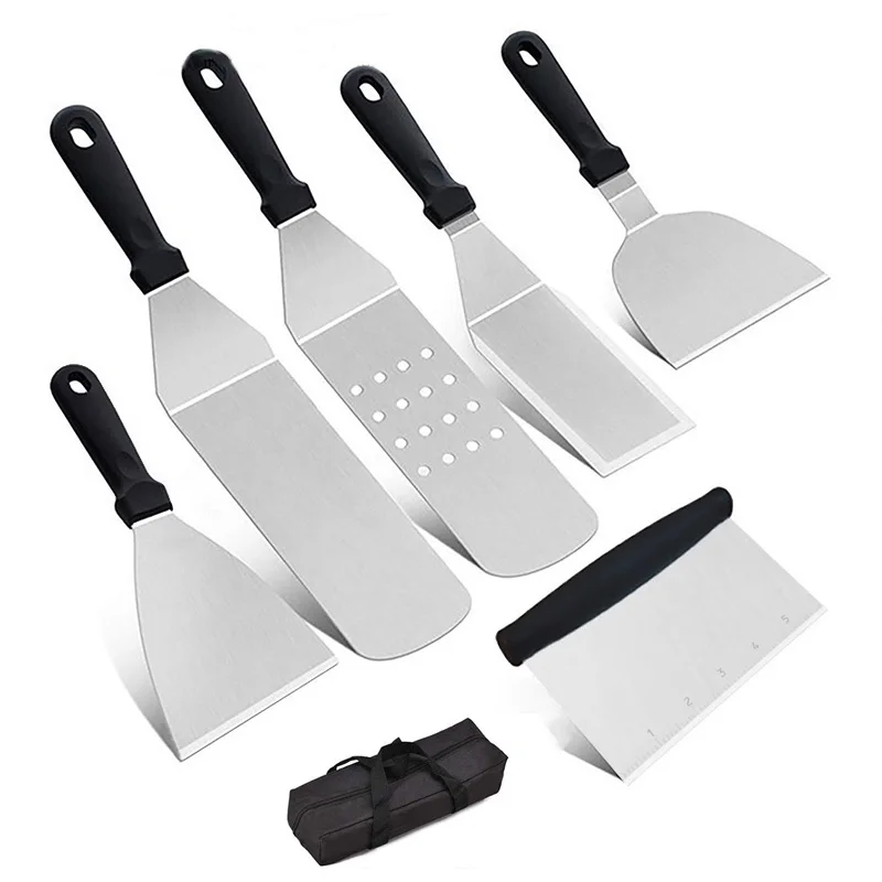 

Amazon Multipurpose Griddle Accessories Kit Set of 6 Metal Spatula Stainless Steel with Plastic Handle For BBQ Grill Griddle