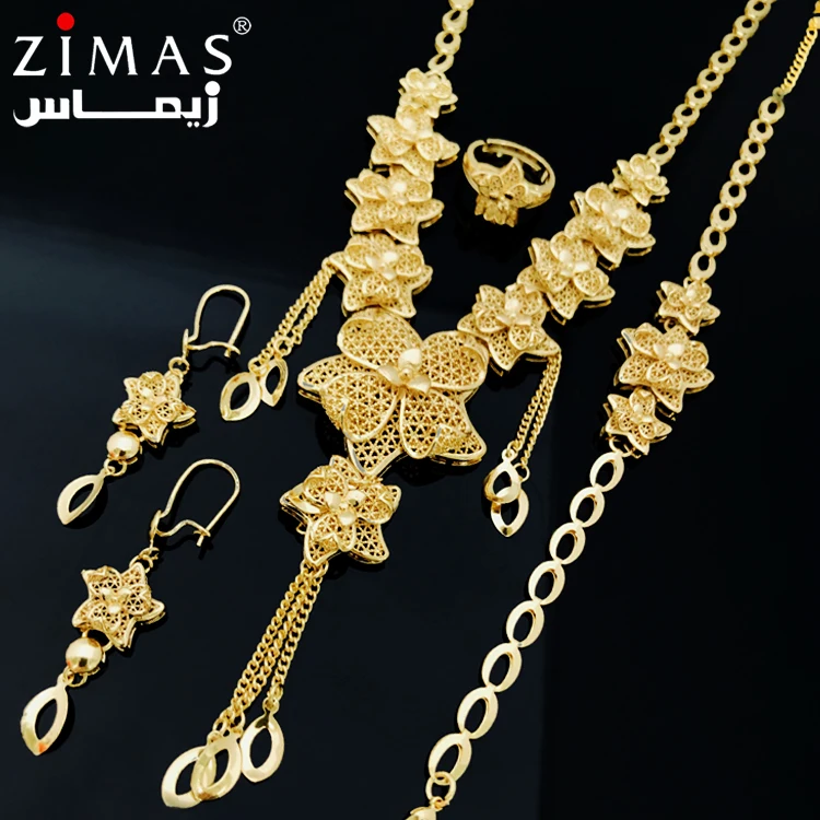 

Dubai 24K gold color Jewelry sets for women African bridal Wedding gifts Necklace drop earrings ring bracelet jewellery set