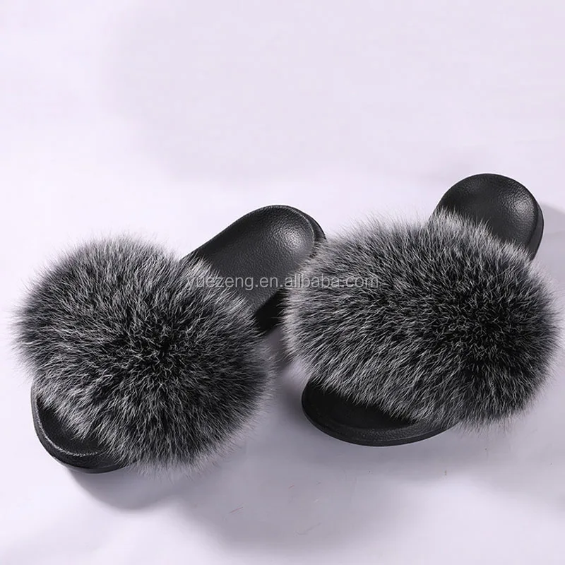 

High Quality Soft Fur Slippers Women Fox Fur Slides, As pictures or oem