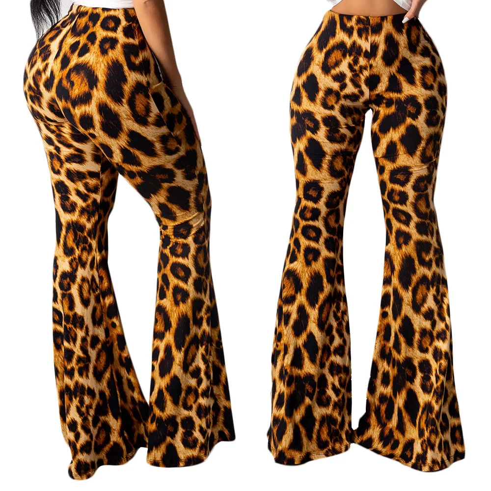 

Women High Waist Bell Bottom Pants Leopard Print Flare Pants Sexy Ladies Animal Printing Trousers