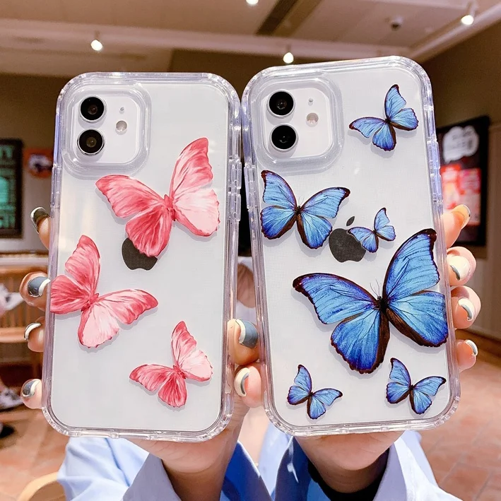 

Butterfly Floral Flower Phone Case Crystal Clear PC+TPU Shockproof Cover Case for iPhone 12 11 Pro Max XR XS MAX 8 7 Plus, Sunflower, daisy, flower, pineapple, butterfly patterns