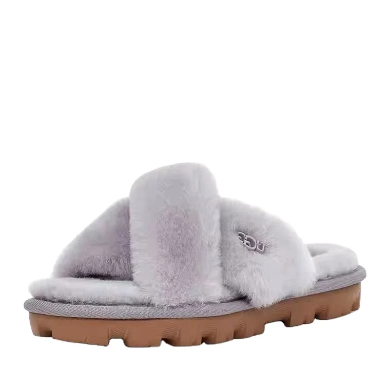 

Ladies Fluffy Sheepskin Fur Slides Slippers suggest Slippers Indoor Custom womens fur slides slippers, Pink/blue
