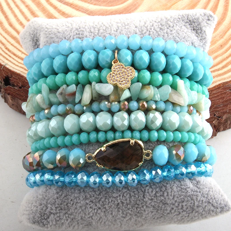 

Fashion Gold Beaded Handmade Bracelet Purple Crystal 9 Strands Stack Beads Bracelets