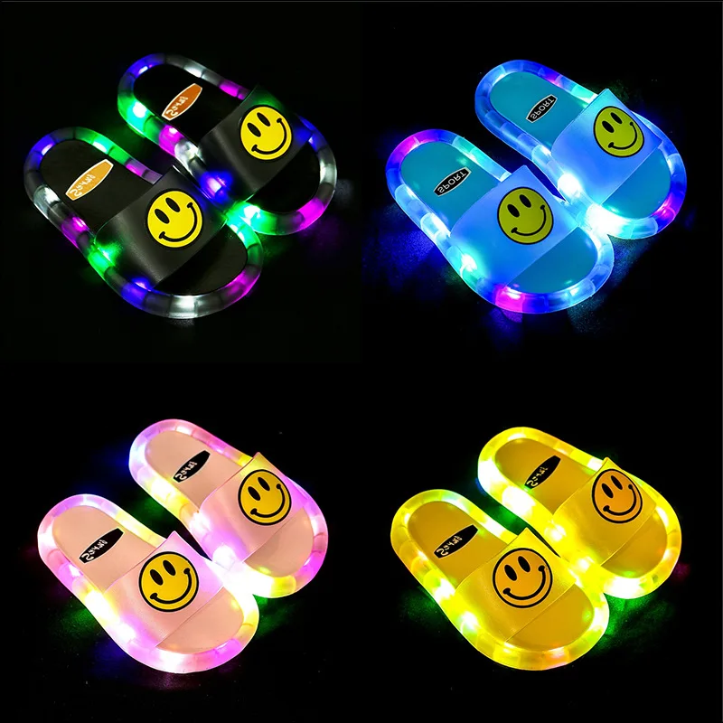 

Children kids light up slippers LED Flash Light Outdoor Luminescent Smiling Face Flower Indoor Slippers