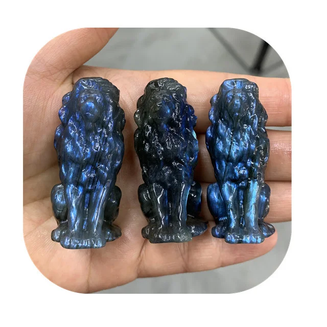 

Carving gemstone 50mm healing crystals crafts natur blue flash labradorite crystal lions figurines for gift