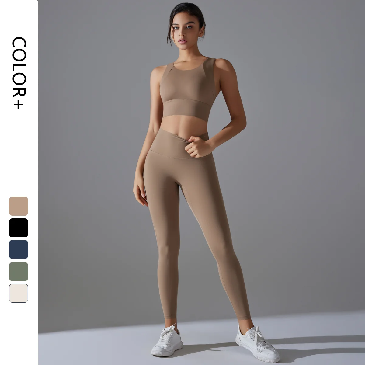 Women's Seamless Athletic Gym Fitness Sports Workout Yoga Suit Breathable Active Wear with Front Logo Ladies Yogini's Essential