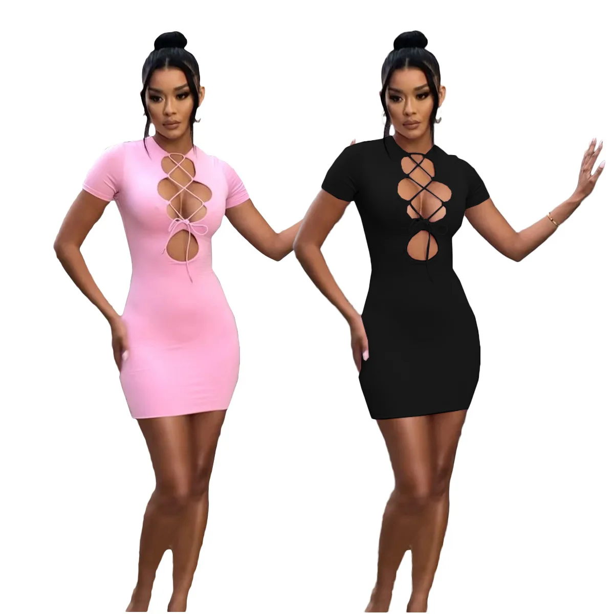 

AB6636 2021 new arrivals summer women's sexy dress hollow solid color simple dress