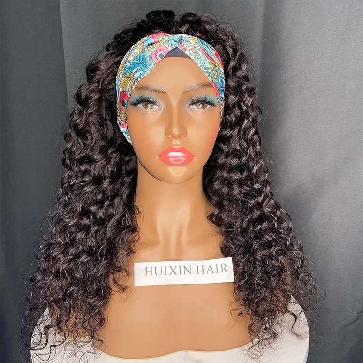 

Unprocessed Raw Remy Virgin Indian Brazilian Natural Human Hair Curly Deep Wave Headband Wig