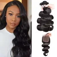 

Double Drawn Body Wave Cuticle Aligned Peruvian Human Hair 3 Bundles With Closure