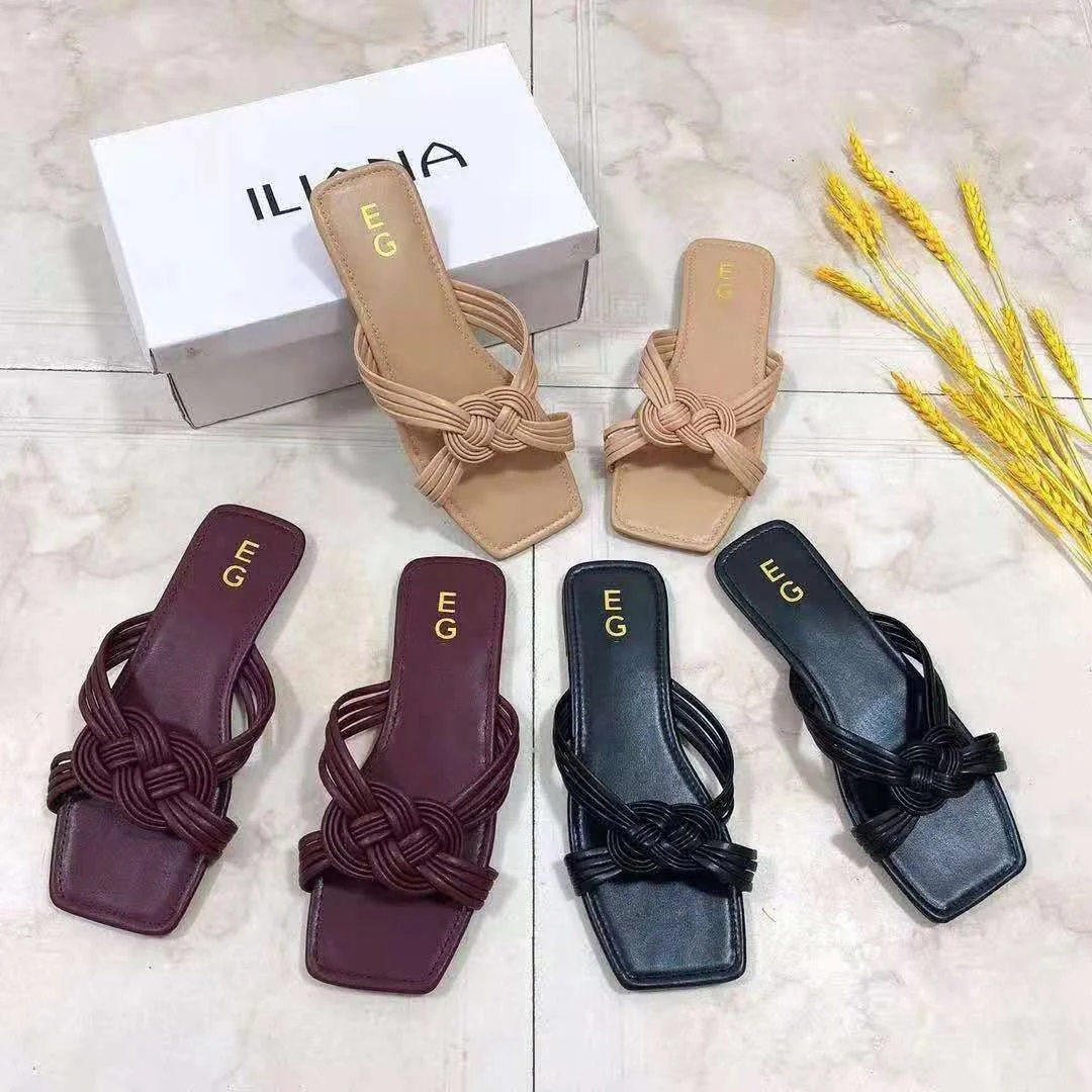 

2021 ladies knitting sexy slip on slides fashionable TPR slippers flat shoes outdoor wear fancy design, Picture colors