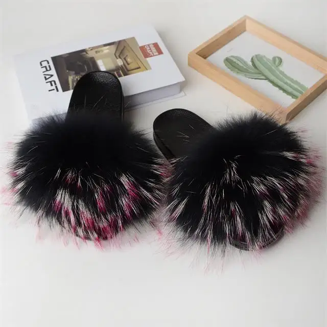 

U.S. selling custom high-end fur slippers / fashion ladies big fur slippers, Picture/customized color