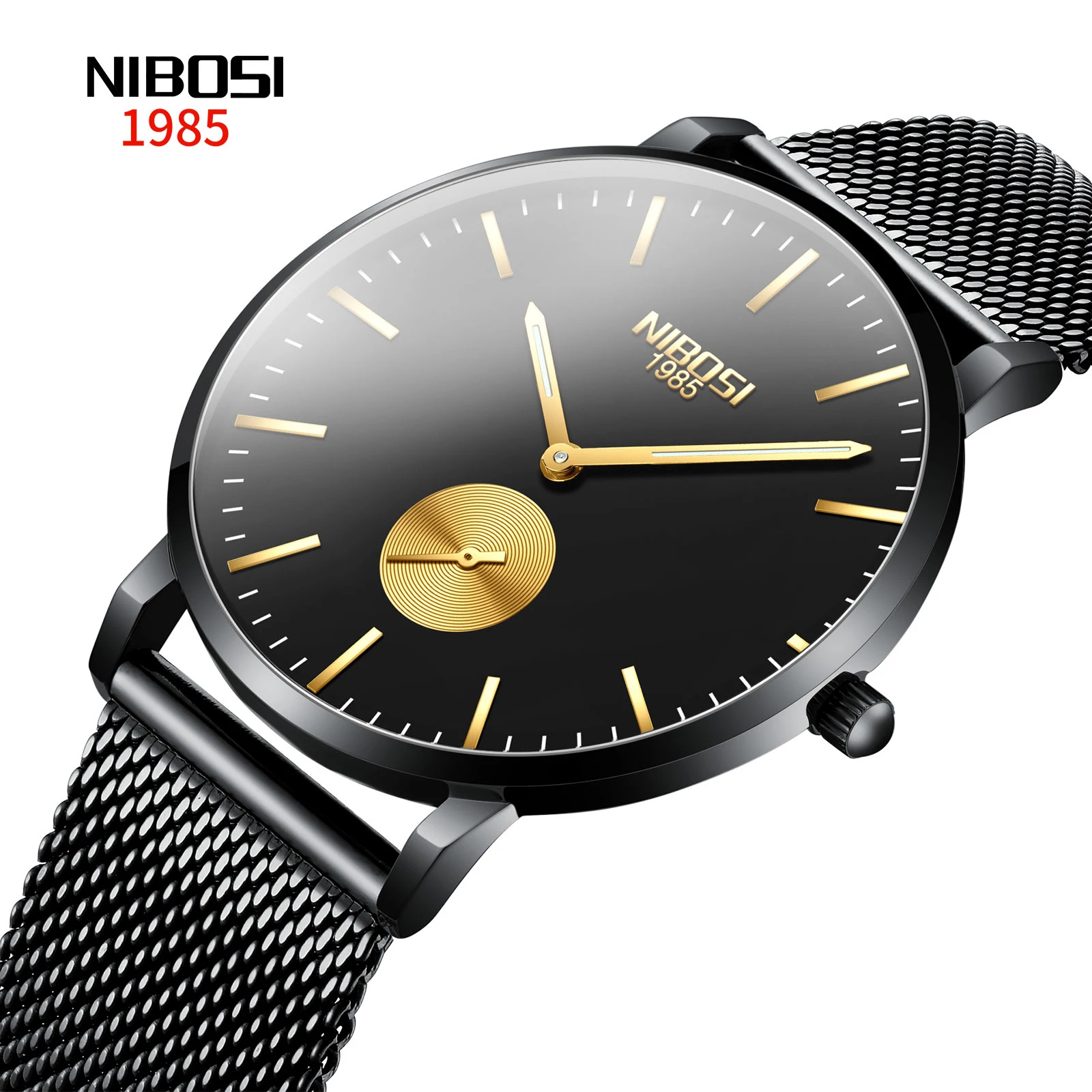 

NIBOSI 2361 Fashion Mens Watches Top Brand Luxury Exquisite Generous Quartz Watch Casual Slim Mesh Steel Waterproof Sport Watch