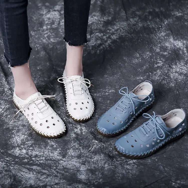 

Woman White Shoes Summer Hollow Cut Out Air Permeable Net Sneakers Female Student Slacker Shoes, Blue white