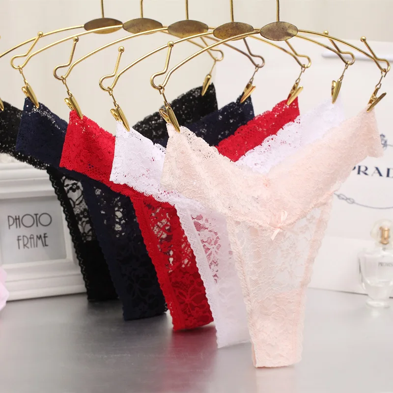 

2020 Hot Selling Fashion Sexy Lace G-String Thongs Low Rise Plus Size Underwear Women Panties, Black,white,red,skin,dark blue