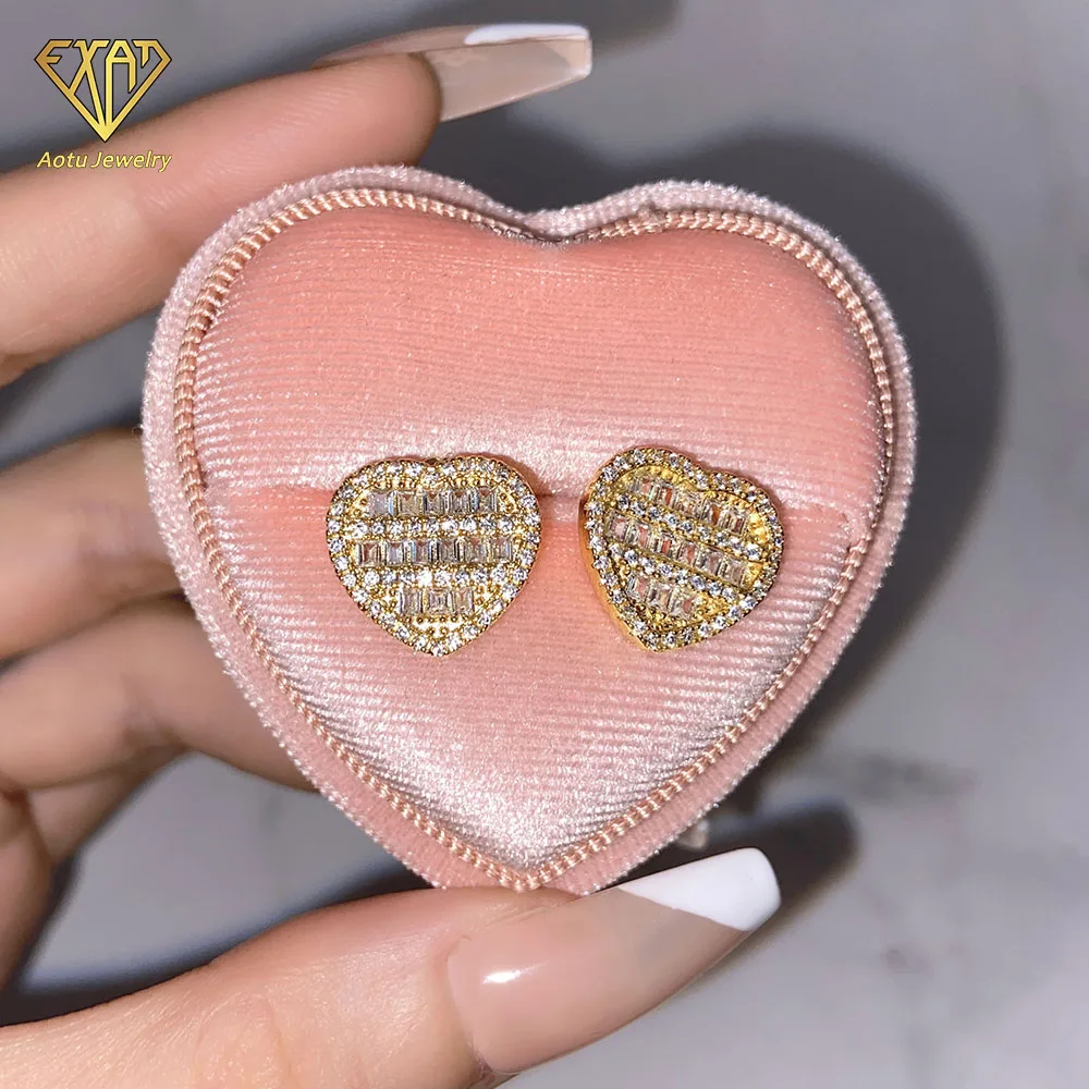 

wholesale Jewelry heart aretes fashion design zirconia gold silver plated women big heart stud earrings, Picture shows