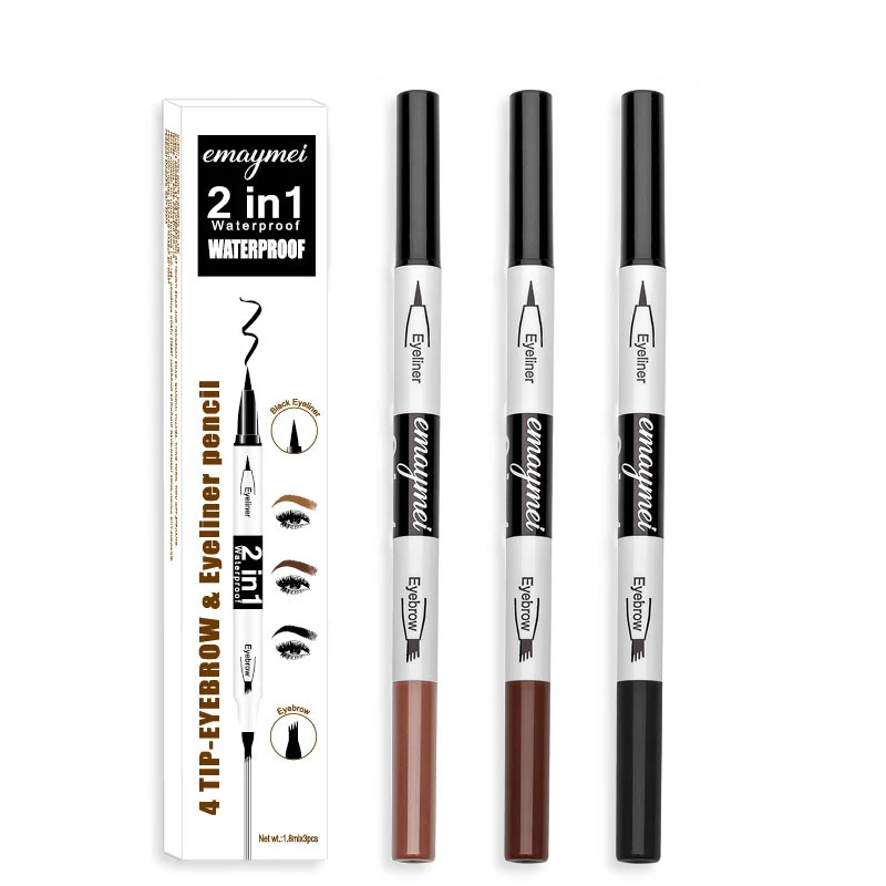 

wholesale 2 in 1 eyeliner pencil & 4 tip eyebrow 3 pcs in a set, Black;light brown;dark brown