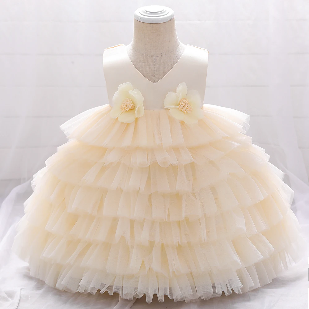 

kids Party Wear Hot Pink Floral Appliqued Tulle Flower Girl Dress for Wedding L8805