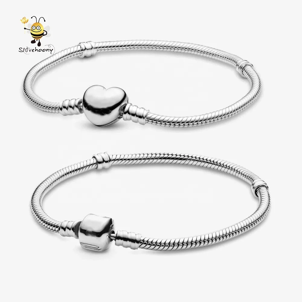 

Popular 925 Sterling Silver European Love Heart Clasp Snake Chain Bracelets Basic Bracelet Charms Pendants For Men Women Jewelry