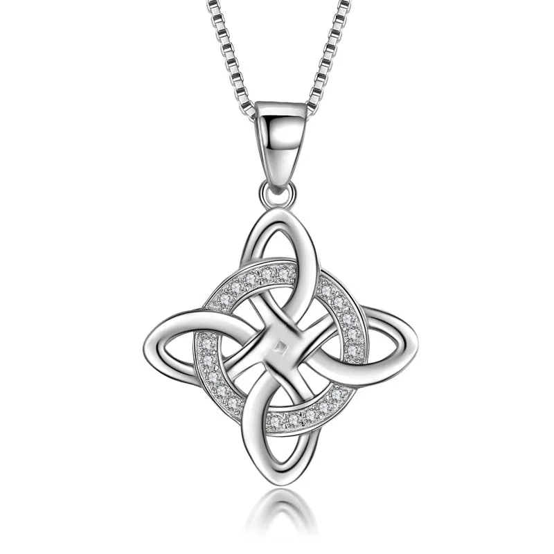 

Classic Chinese Knot Zircon Design Pendant Ladies Necklace 925 Sterling Silver Women Chain Necklace