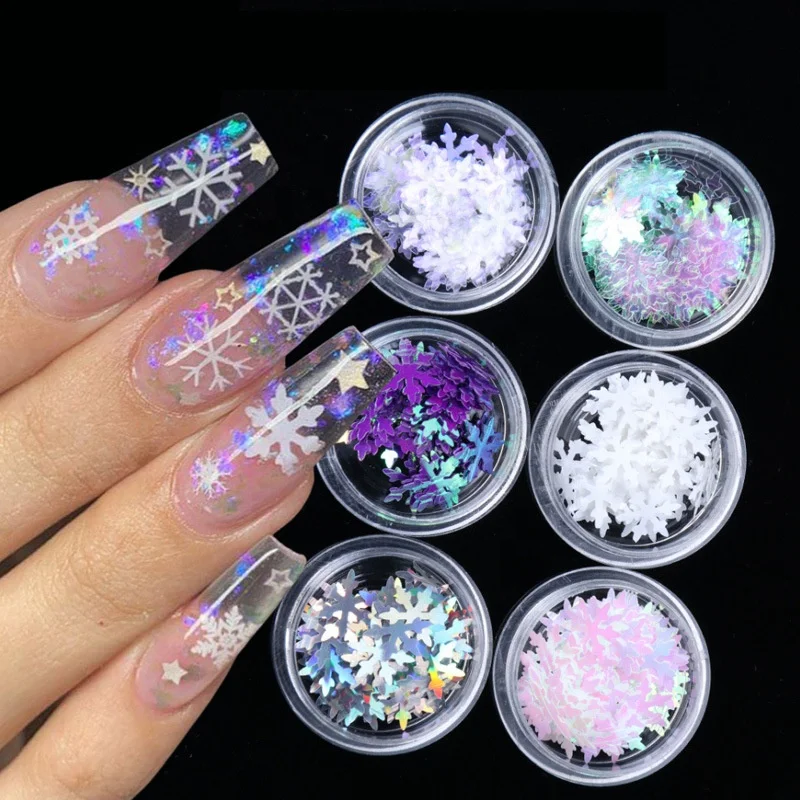 

Christmas Snowflake Sequins Xmas New Year Nail Art Slice Decorations 10mm Thin Shiny Nail Sequins, Multi color