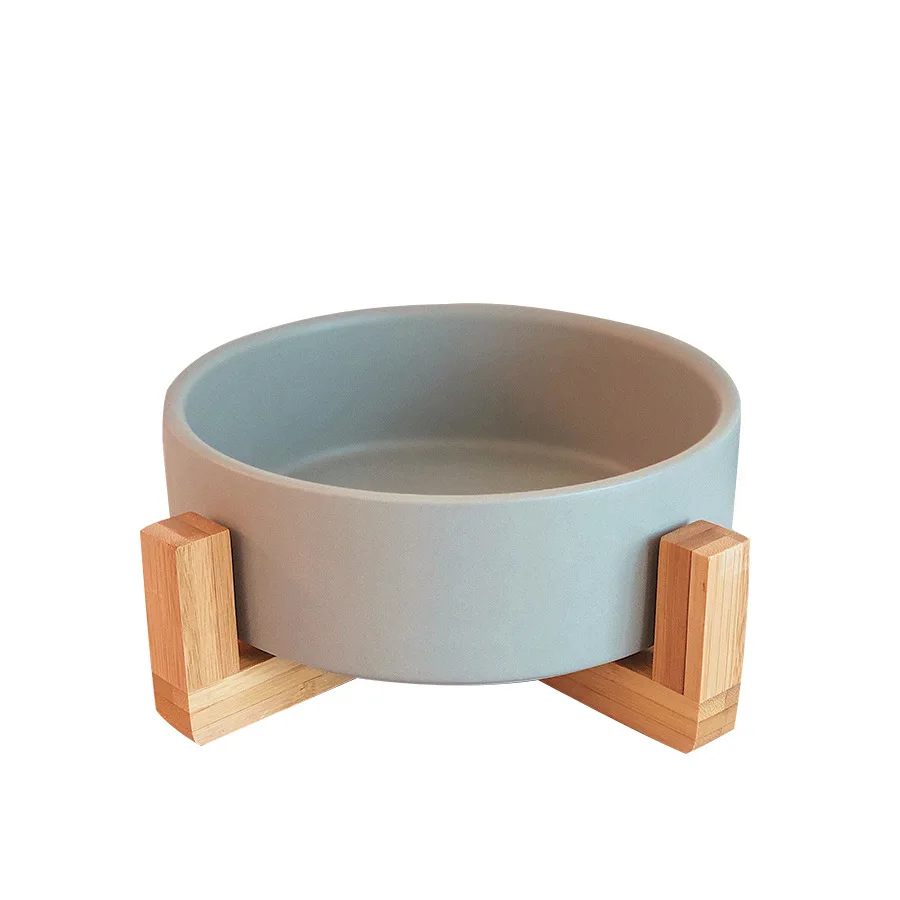 

Japan Style Printed Colors Ceramic Cat Dog Bowl Wooden Frame Shelf With Bowls For Pets