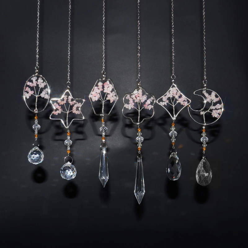 

crystal sun catchers hanging indoor window rainbow prism tree of life rose quartz car pendant suncatchers