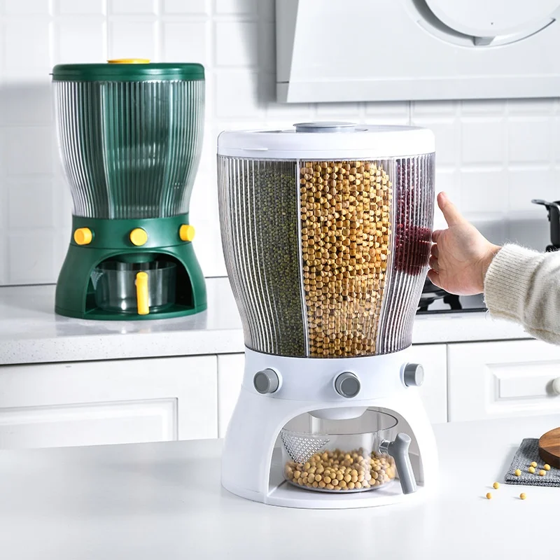 

Biumart Rotating Airtight Rice Dispenser Storage Box Nordic Kitchen Cereal Food Rice Grain Sealed Container Dispenser