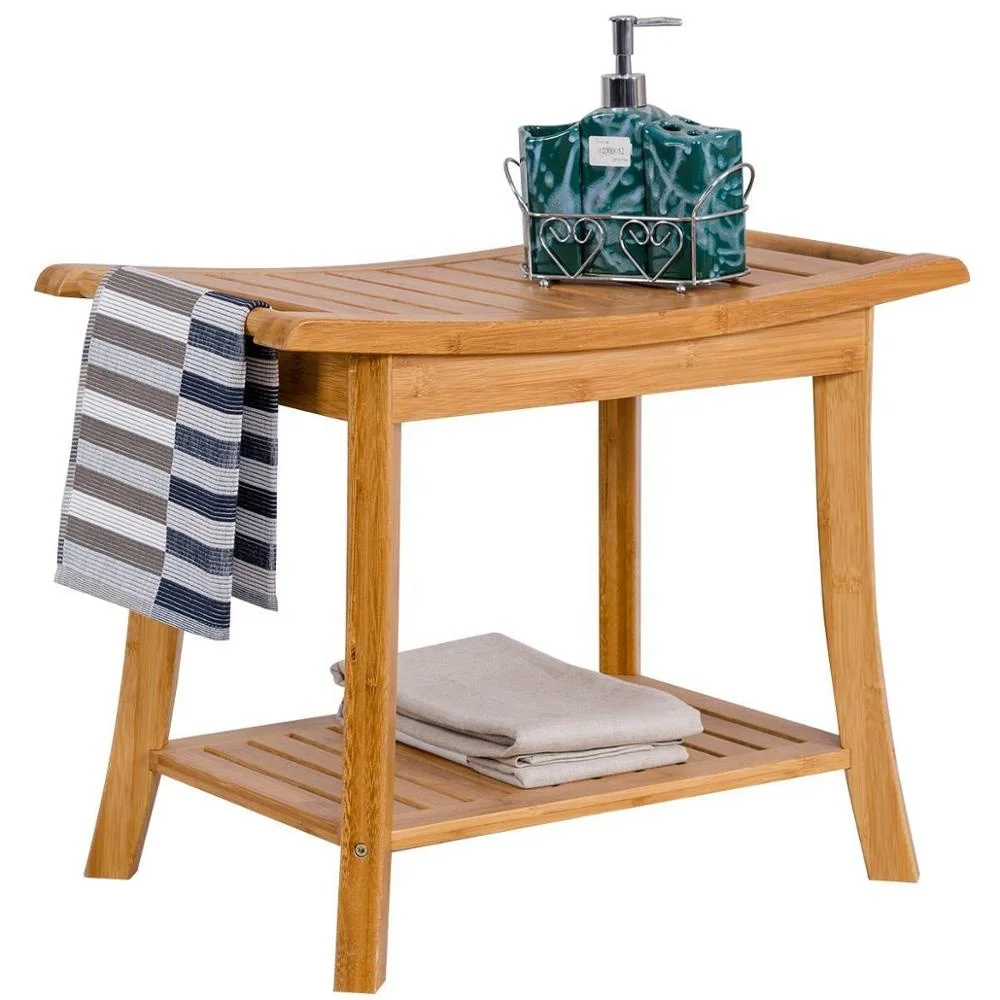 Premium Bamboo Wood Bench Seat Outdoor Storage Bench Bathroom Shower