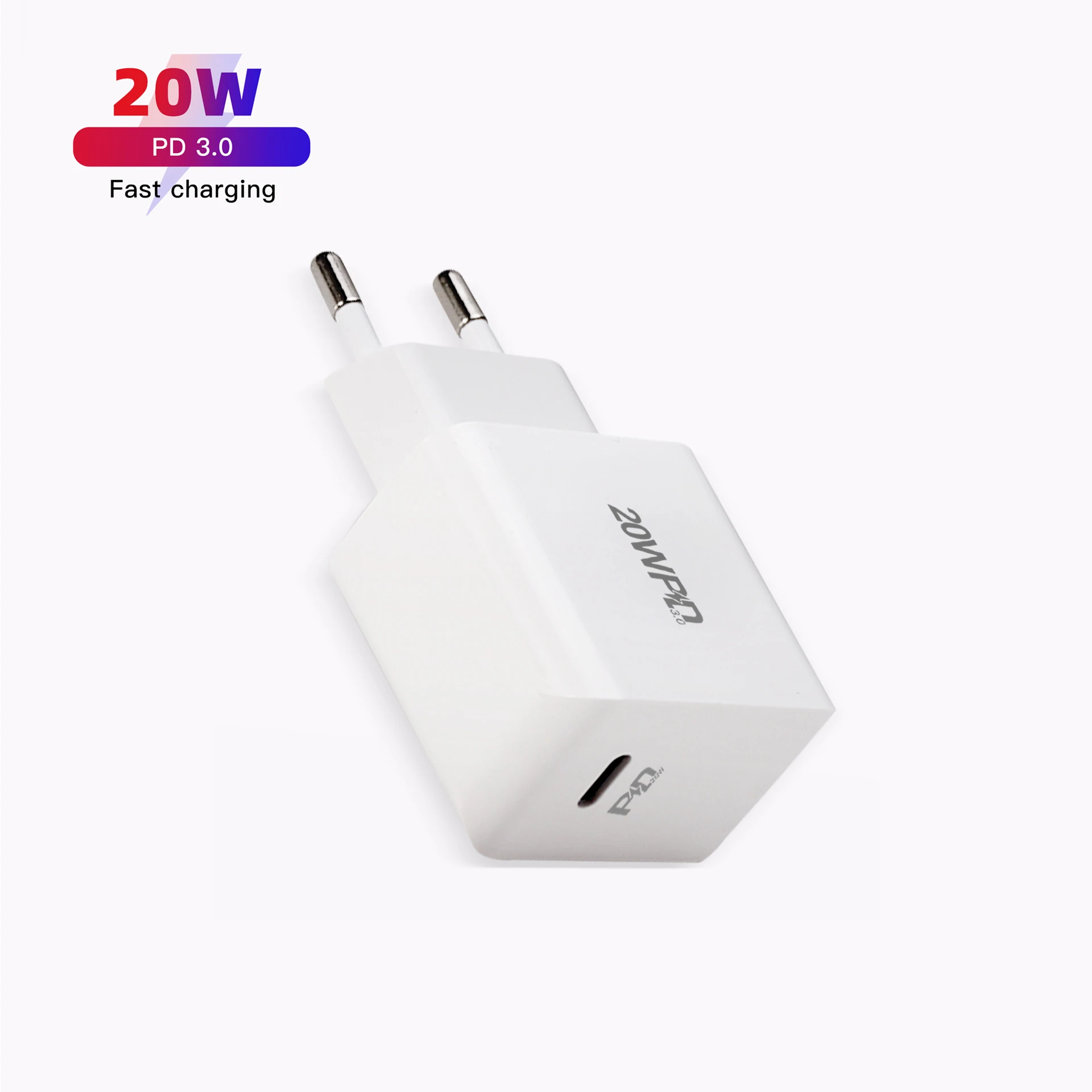 

20w PD charger EU plug USB-C Power Adapter for iPhone 12, White/black