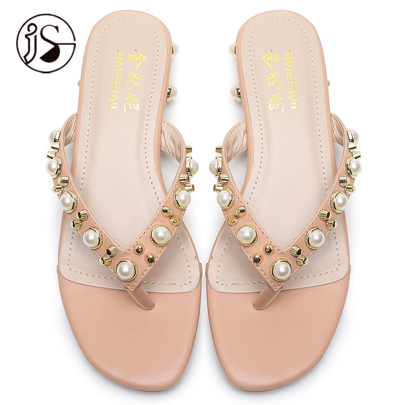 

2021 new fashion women's sandals Pearl decorative women's non-slip slippers beach girl flip-flops, Requirement