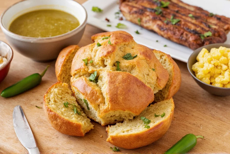 Jalapeno pepper bread served with various accompaniments including soup, grilled meats, and as part of a brunch spread