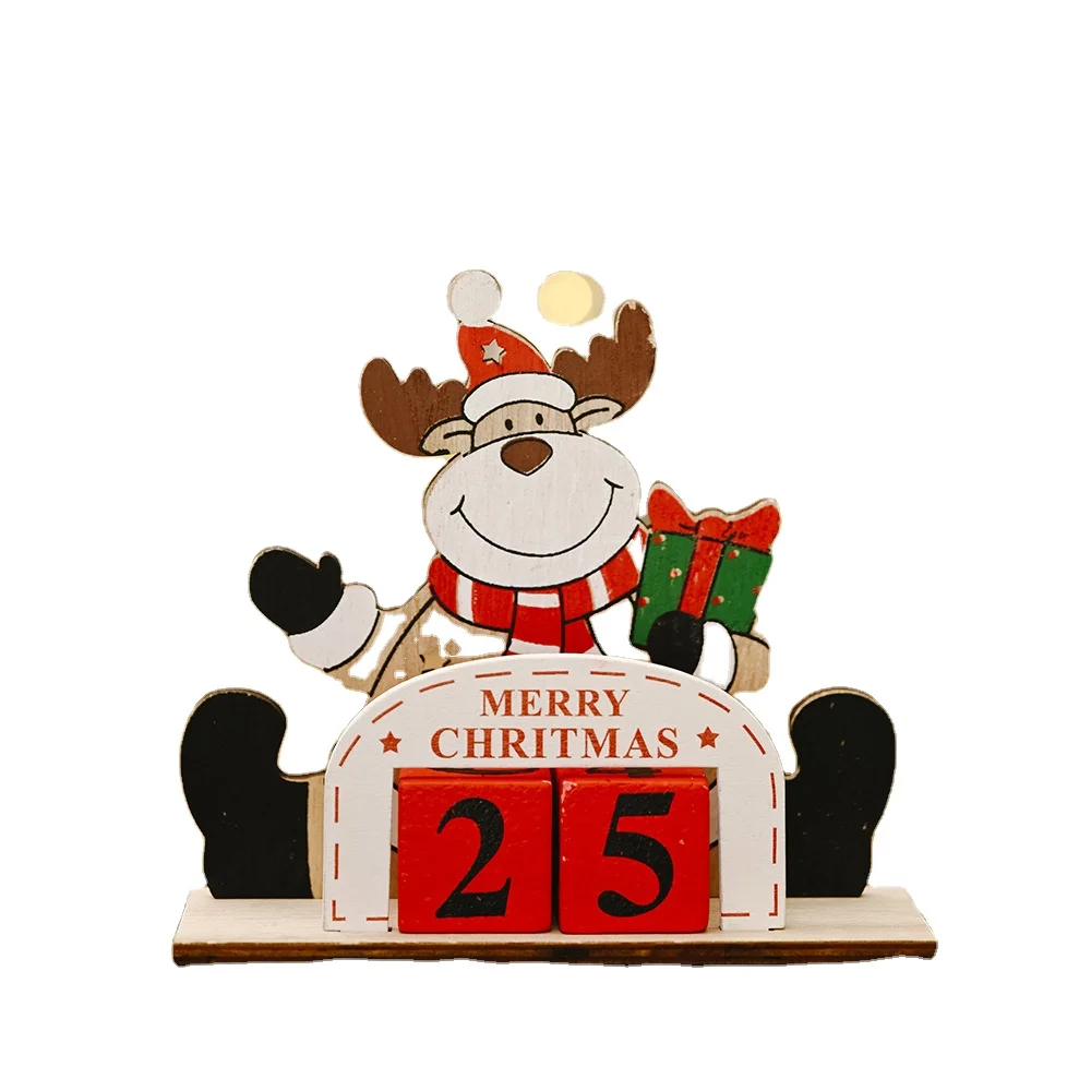 

free shipping Christmas Decoration Supplies Cheap Snowman Reindeer Wooden Calendar Decorations party favors