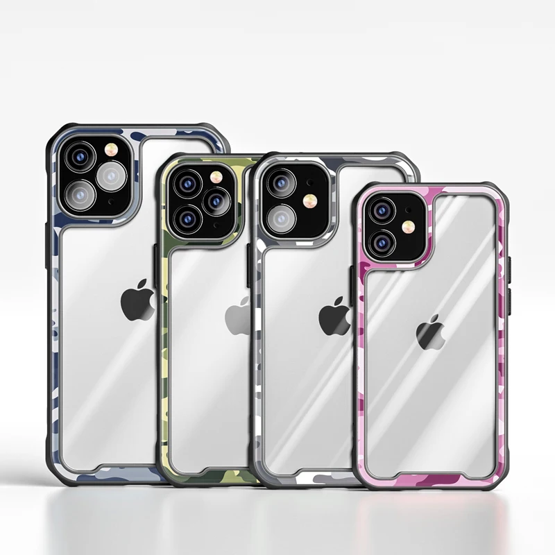 

Camouflage Mobile Phone Case For iPhone 12 Mini iPhone12 Pro Max Protective Cover Transparent Anti-Drop Case