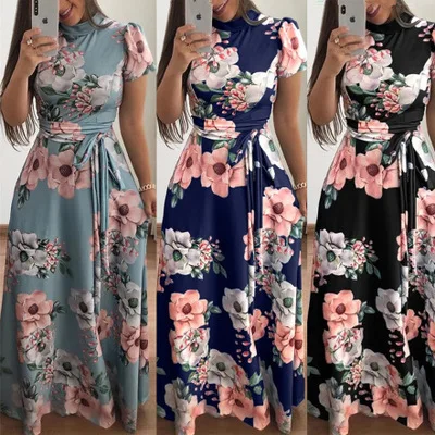 

new arrivals summer collection bubble sleeve women printed sweet summer casual dresses for ladies