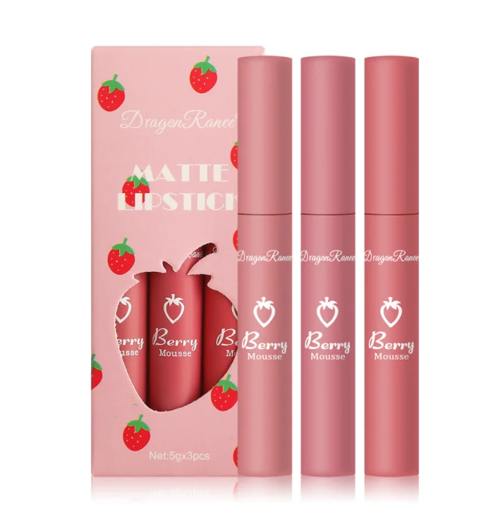 

Cute Lip Gloss Non-Stick Cup - Not Easy to Fade, Waterproof Matte Lip Glaze Lipstick Set Strawberry Matte Lipstick Set,