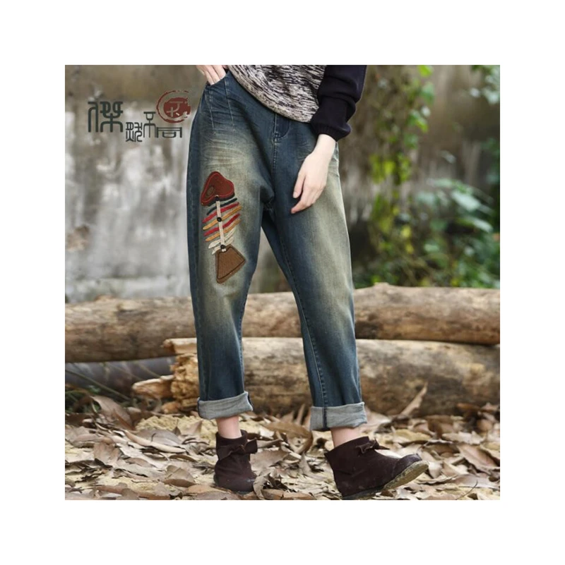 

Wholesale 27/28/29/30/31/32 Fashion Blue Loose Women's Cotton Jeans Trousers