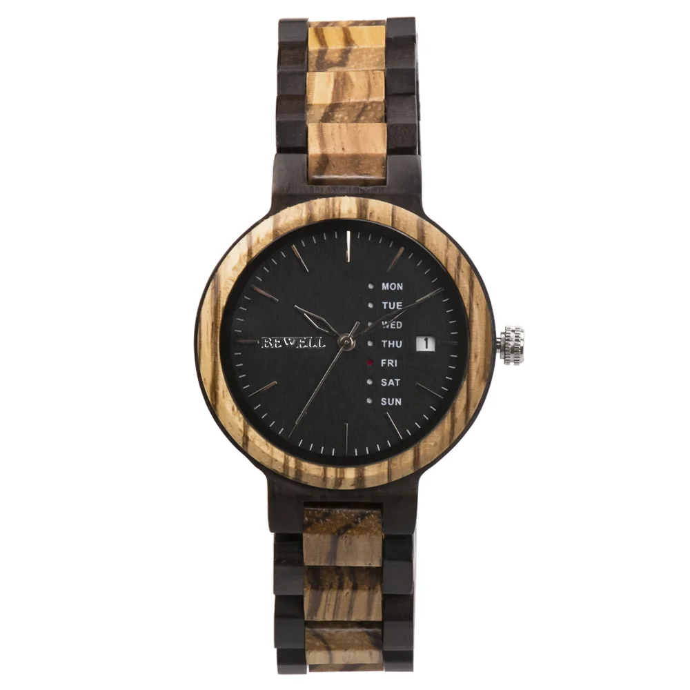 

New Arrival Stainless Steel Quartz Watches Spring Clasp Zebra/Sandalwood Bewell Watch for Men