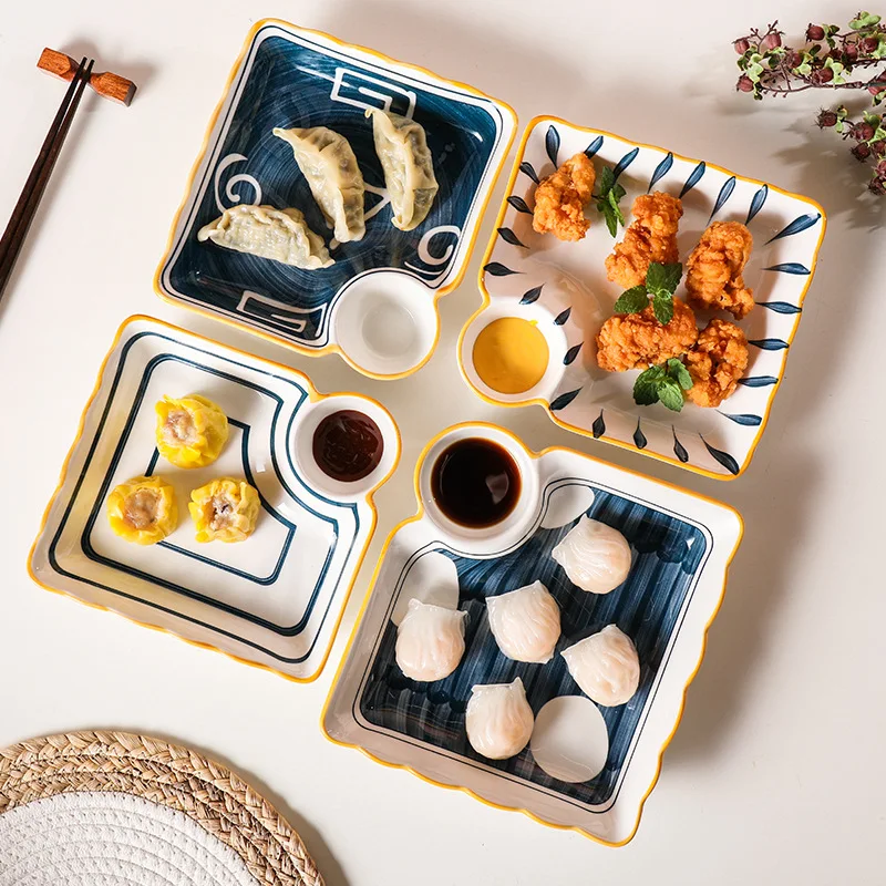 

Wholesale Japanese-style cheap ceramic dumplings snacks sushi dipping plates ceramic plates with vinegar plates, Customized color
