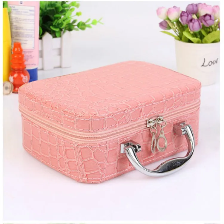 

2021 factory direct sales Fashion Korean crocodile pattern cosmetic bag PU leather cosmetic case portable square makeup storage