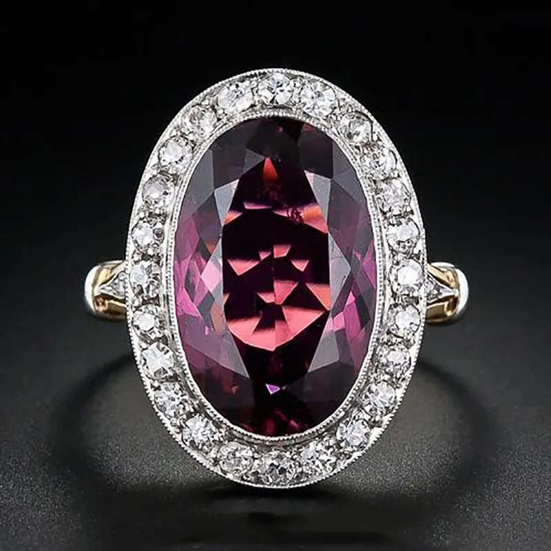 

CAOSHI Jewelry Large Red Oval Gemstone Ring Buzzle Arround Romantic CZ Rings Launched Girls Women Silver Luxury Ruby Rings
