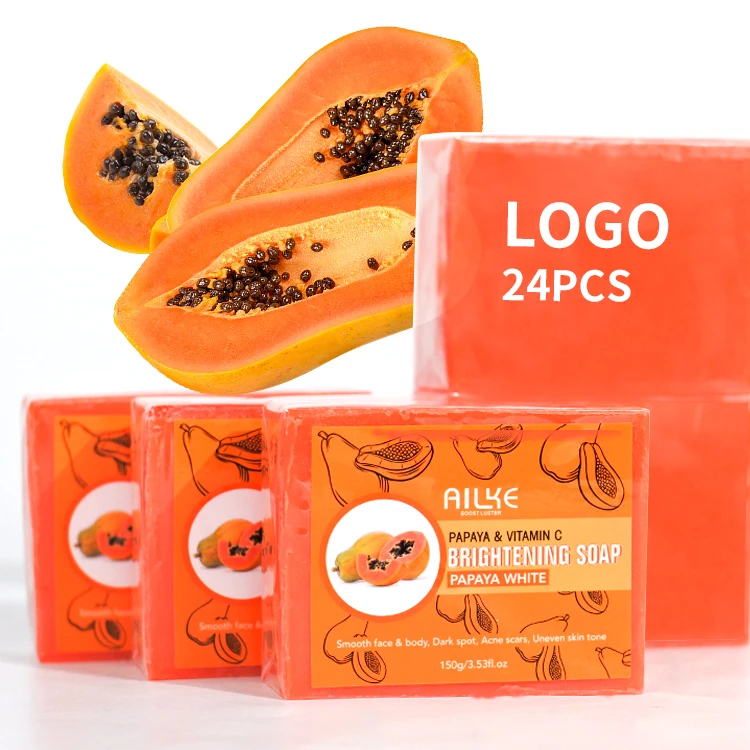 

Private Label AILKE Organic Dark Spot Papaya Brightening Soap Acne Scars Face & Body Kojic Acid Whitening Soap