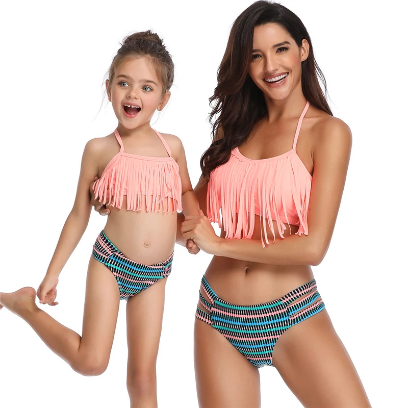 

Custom Contrast Color String Children'S Bikini Girls Two-Piece Swimming Swimsuit Parent-Child Mother And Daughter Swim Sets